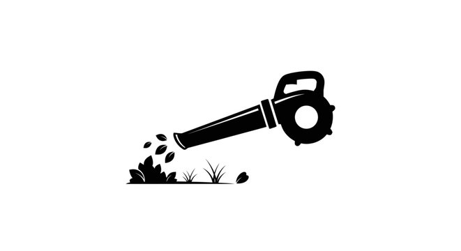 Leaf Blower Icon with Flying Leaves and Grass