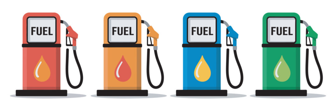 Gas station pump illustration, fuel nozzle and petrol pump vector, refueling equipment for automotive service, energy supply concept design on transparent background.