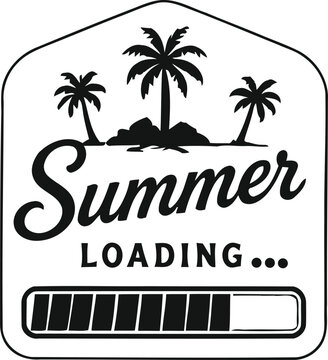 Summer loading graphic with palm trees and beach scene