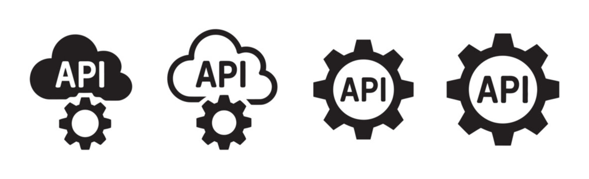 Application Programming Interface Vector Icons Set, Cloud Computing and Gear Tech Integration Symbols Illustration