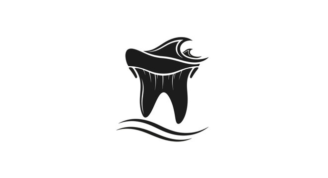 Shark Tooth Icon with Ocean Waves - Dental Symbol