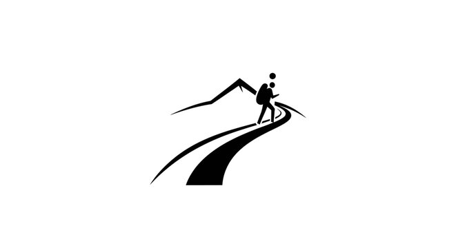 Silhouette of hiker with backpack on mountain path, adventure and exploration concept
