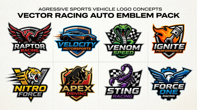Vector Racing Auto Emblem Pack Aggressive Sports Vehicle Logo Concepts.