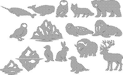 Arctic animals vector icon set, polar wildlife collection, northern fauna silhouettes, winter nature graphics for educational design © Shanza