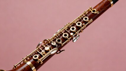 Obraz premium Detailed Wooden Clarinet and Metallic Keys in Elegant Studio Lighting
