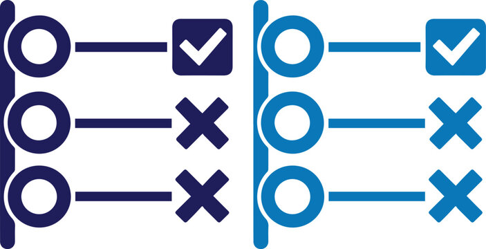 Task management vector icon set, business process checklist with checkmarks and crosses, project planning and completion symbols, modern graphic resource for productivity and workflow