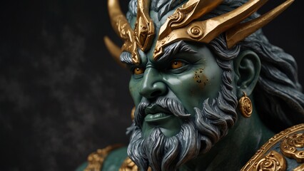 Obraz premium Creative composition of close up of statue of man with beard - Generative AI