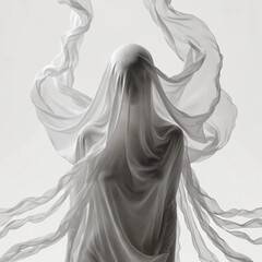 Fototapeta premium A mysterious figure is completely covered by a long white cloth.