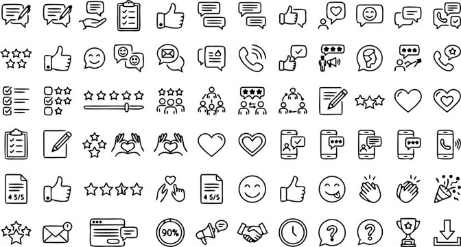 Set of feedback and customer review line icons for business website interface design vector