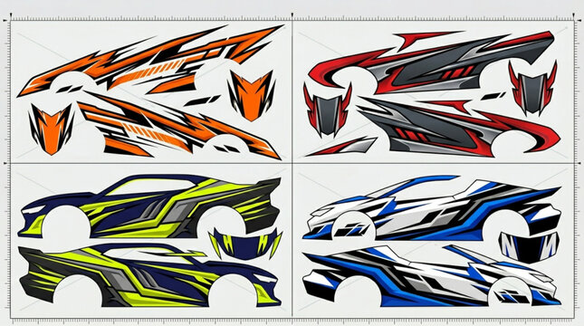 Set of car racing graphic design decals for customization.