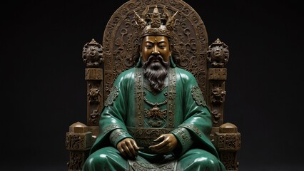 Fototapeta premium Creative composition of statue of man sitting on throne - Generative AI