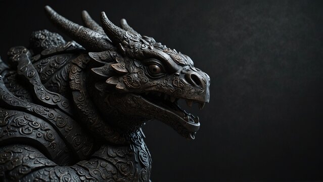 Close up of statue of dragon, 3d render style background - Generative AI