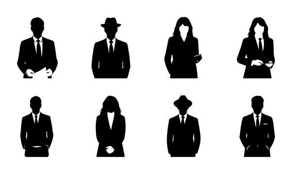 Business People Silhouettes, Corporate Professionals Icons, Executive Team Vector Set, Formal Attire Figures
