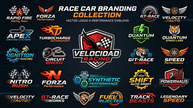Collection of Race Car Branding Logos and Emblems.