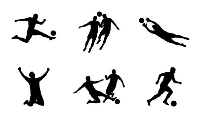 Soccer Player Silhouettes Set: Dynamic Action Poses for Sports Graphics, Football Game Illustrations, and Athletic Design Elements © Sharmin