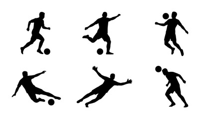 Soccer Player Silhouettes, Dynamic Action Poses, Football Game Figures, Sports Vector Set © Sharmin
