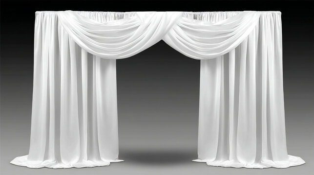 Elegant white window drapes with swag valance isolated on gray background curtains interior