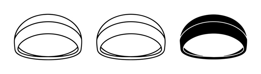 Three abstract geometric dome shapes, minimalist line art and solid black icon variations © Nurul