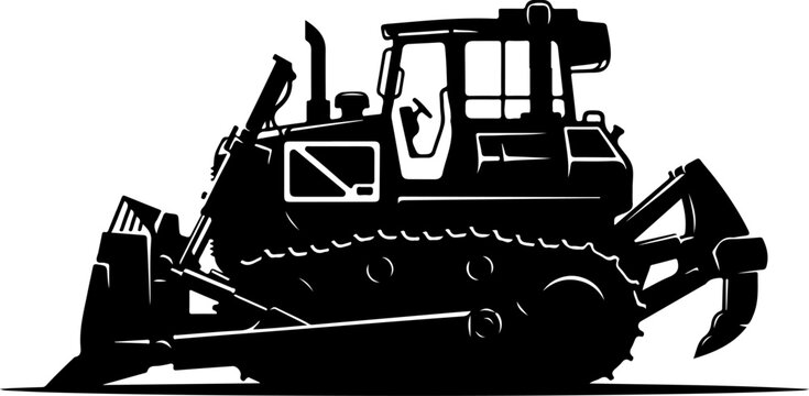 Bulldozer, heavy equipment, construction vehicle, black silhouette, industrial machine