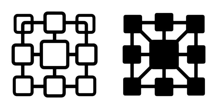 Abstract Network Grid Icons, Connected Squares System, Digital Data Structure, Technology Concept