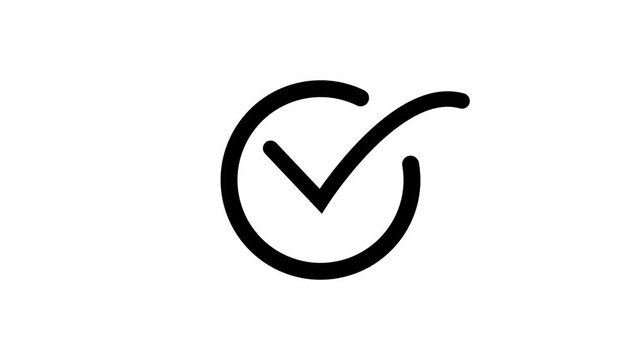 Black minimalist check mark icon animation in a circle on white background