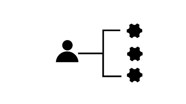 Minimalist user settings and gear icon animation on white background