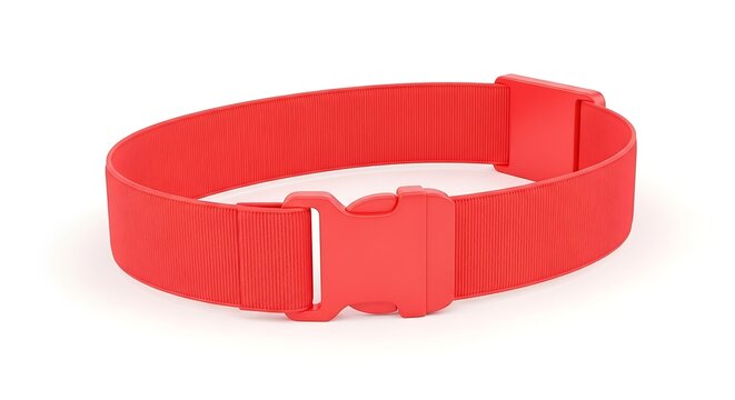 Red nylon belt with plastic buckle isolated on a white background