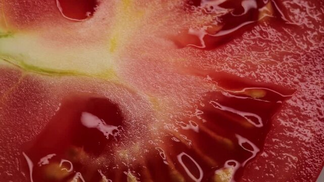 Red tomato macro, cut tomato for salad, vegetables close up