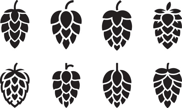 Set of hops flower. Silhouette of hops for beer logo
