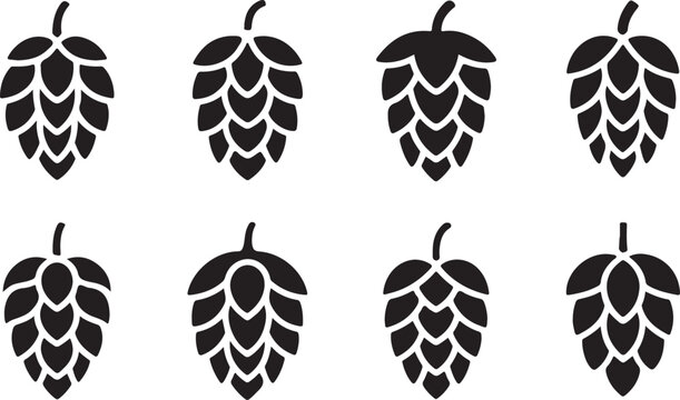Set of hops flower. Silhouette of hops for beer logo