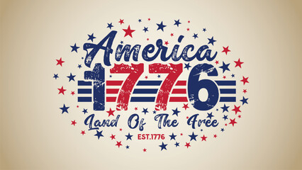 Obraz premium America 1776 Land Of The Free Vintage Badge Retro Typography