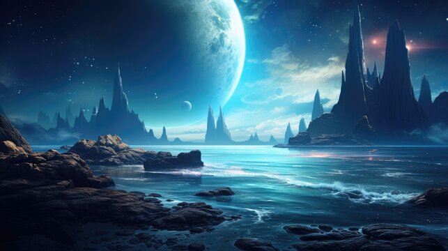 Mystical alien landscape with towering formations.