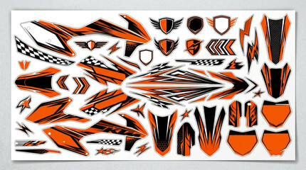 Collection of Orange and Black Racing Decals and Stickers. © siti