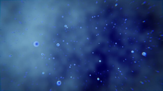 floating blue 3d particles on a cloudy dark blue background