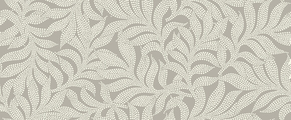 Fototapeta premium Abstract floral leaves seamless pattern with dotted style. 