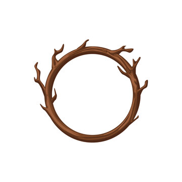 Round Wooden Branch Frame Vector Illustration
