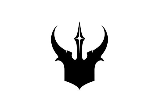 Fantasy style black demonic horns crest emblem logo.