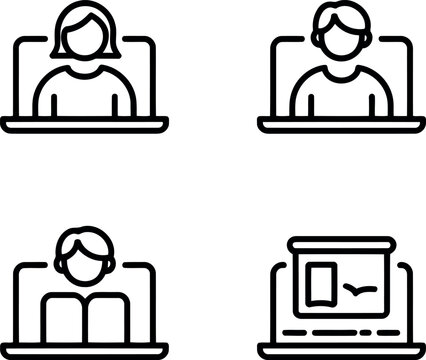 Online learning outline icon set