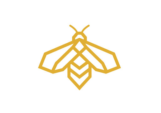 Minimalist golden geometric bee insect logo icon design.