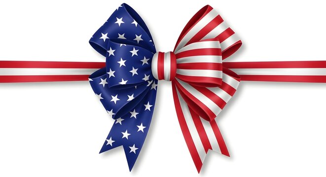 Patriotic ribbon bow with american flag pattern isolated on white background