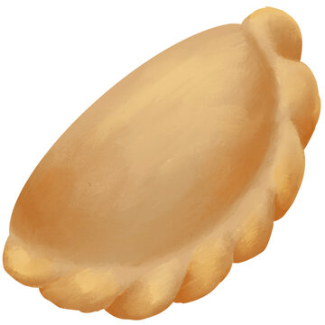 Illustration of Indonesian traditional snack pastel or fried pastry filled with vegetables and meat. Delicious, savory snack, empanada style, isolated on transparent background