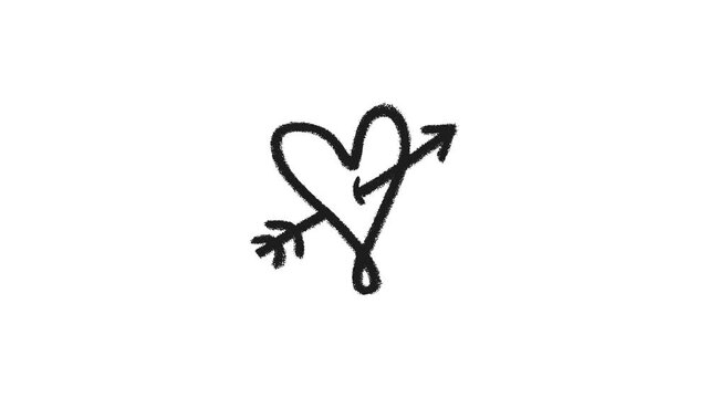 Hand drawn black sketch heart symbols animated with cupid's arrow and simple shapes isolated on white background conveying love and romance concepts with a minimalist artistic and expressive style