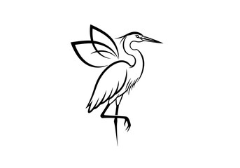 Obraz premium Stylized black crane bird standing on one leg logo.