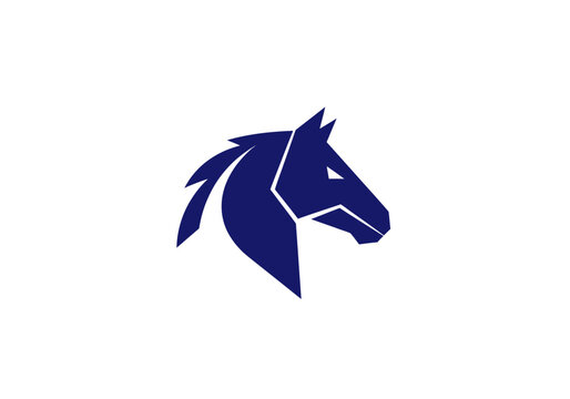 Stylized blue horse head profile logo icon.