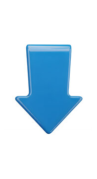 Bold downward pointing arrow icon in solid blue isolated on transparent background