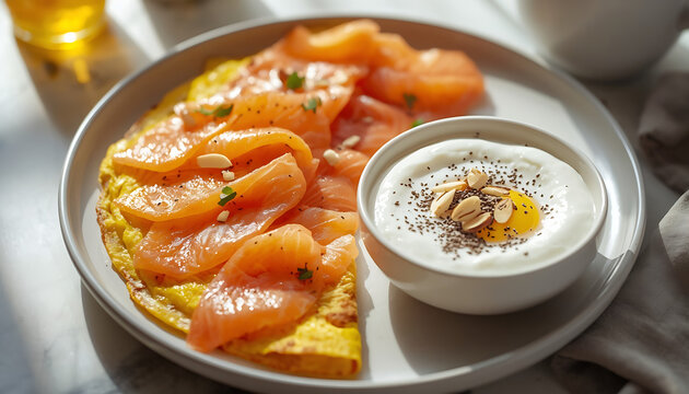 high protein breakfast with eggs and salmon
