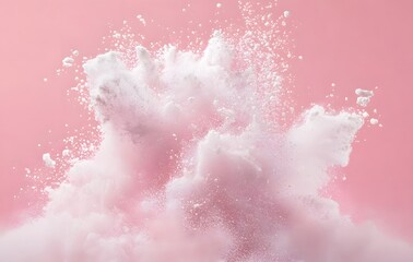 Obraz premium Abstract cloud shape formed by exploding white dust on pink. 