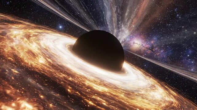 Journey through a swirling accretion disk around a black hole in deep space
