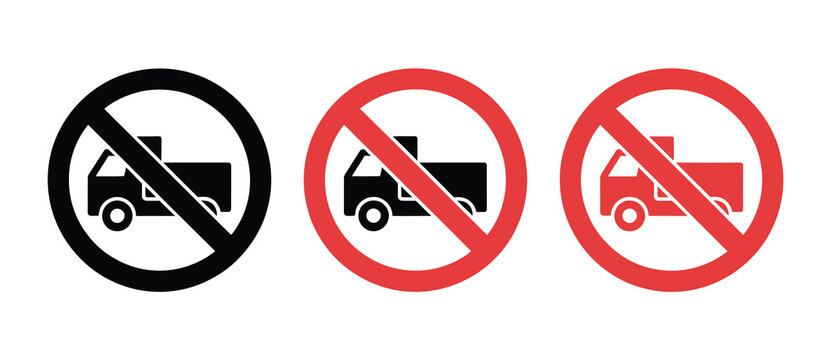 Truck prohibition vector icon collection with no-entry signs for heavy vehicle restriction and road safety.