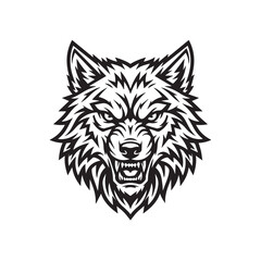 Fototapeta premium Aggressive wolf head mascot logo design in black and white style.